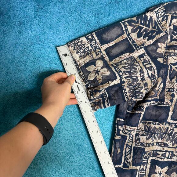 Vintage Hawaiian Reserve Shirt Floral Blue Cream Tan Aloha Button Up L - Picture 7 of 14